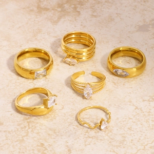 Anelli Geometrici In Zirconia Cubica Acciaio Inossidabile Placcato Oro Impermeabile Ipoallergenico Gioielli Minimalisti Per Donne