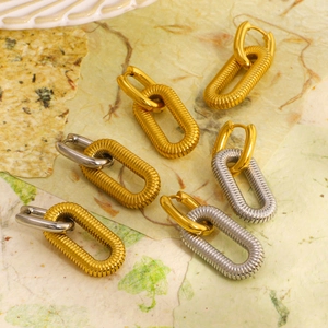 Golden and silver threaded detachable double-layer stainless steel earrings set