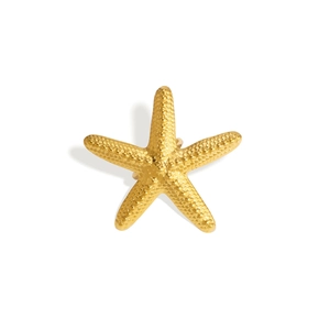 Golden starfish ring in stainless steel with realistic textured surface on white background