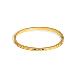 Luxury gold stainless steel bracelet with colorful rhinestones on white background