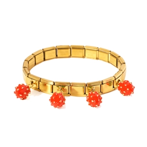 Elastisches Armband-Set aus vergoldetem Edelstahl mit roten Erdbeer- und Kirschanhängern