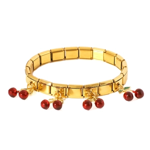 Italienisches Charm-Armband in Gold-Finish mit roten Kirsch-Anhängern für Damen
