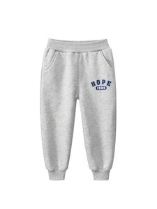 Gray kids' jogger pants with HOPE 1986 letter print and elastic drawstring waist