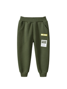 Pantalon Jogger Décontracté pour Garçons Doublé en Polaire Mélange de Coton Vert Armée Imprimé Lettres Taille Élastique Enfants