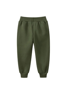 Kids warm dark green sweatpants with elastic waist and ribbed ankle cuffs for boys