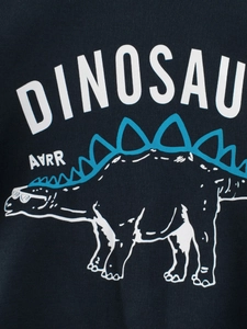 Dark blue kids sweatshirt with cartoon dinosaur print and white DINOSAU lettering