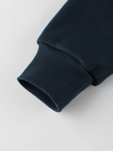 Kids navy blue sweatshirt with thick fleece fabric and ribbed cuffs for winter warmth