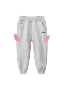 Pantalón deportivo gris para niños con alas 3D rosas y bordado Tiny Wings en algodón