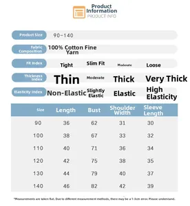 Detailed size chart for kids' 100% cotton knit sweater including length and chest measurements
