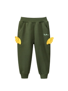 Pantalones deportivos verde oscuro para niños con alas amarillas y cintura elástica