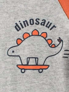 T-shirt gris à manches longues pour enfants avec motif dinosaure sur un skateboard