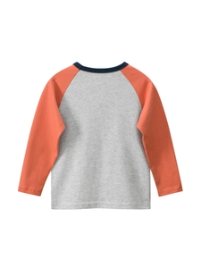 T-shirt manches longues enfant avec manches raglan orange et corps gris chiné