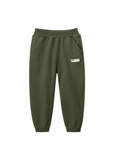 Boys Joggers Cotton Kids Sports Pants Elastic Waist Army Green Casual Trousers With Patch