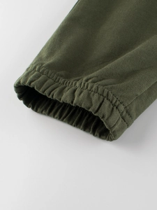 Kids army green athletic sweatpants with high elastic ribbed cuffs and premium cotton fabric