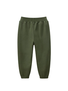 Kids dark green cotton jogger pants with elastic waistband and ribbed cuffs for sports