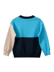 Pull en tricot pour enfants avec patchwork asymétrique bleu et beige pour l'automne