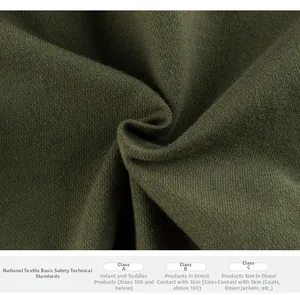 Detailed macro view of high-quality dark green cotton knit fabric and French Terry texture