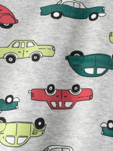 Kids grey fleece sweatshirt with colorful vintage car cartoon prints and warm texture