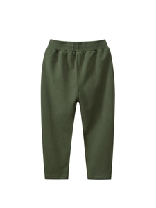 Kids plain dark green cotton sweatpants with elastic waist for casual sports wear