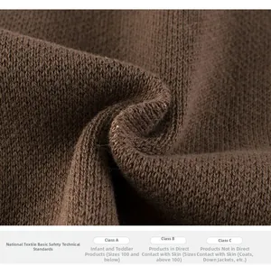 Detailed macro view of the soft brown ribbed knit fabric for children bear sweater