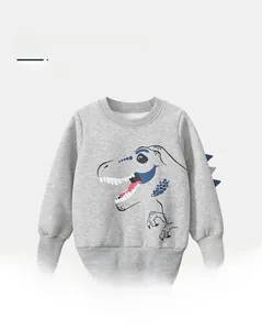 Detail of children's grey dinosaur sweatshirt with fleece lining and 3D fin accents