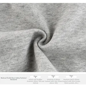 Detail of grey marl sweatshirt fabric and textile safety class A/B standard info