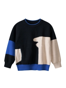 Jungen Strickpullover Aus Reiner Baumwolle Mit Farblock Rundhals Langarm Pullover Für Kleinkinder Herbst Winter