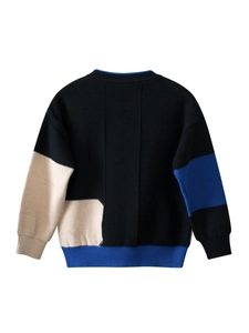 Farbblock-Strickpullover für Jungen mit geometrischem Schwarz Beige Blau Patchwork