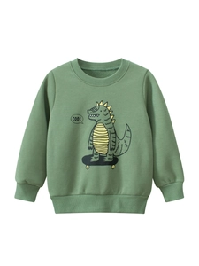 Sudadera de Mezcla de Algodón con Forro Polar para Niño Estampado de Dinosaurio de Dibujos Animados Patineta Cuello Redondo Manga Larga Pulóver Otoño Invierno Top Cálido