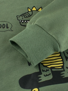 Sudadera verde infantil con estampado de cocodrilo y puños de punto elástico