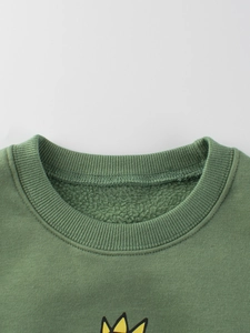 Sudadera verde oscuro forrada de felpa para niño con cuello redondo y algodón térmico