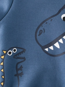 Dunkelblauer Kinder-Sweatshirt mit Dinosaurier-Print aus weichem Strickstoff