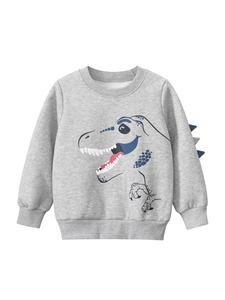 Boys Sweatshirt Fleece Lined Cotton Blend Long Sleeve Dinosaur Pattern With 3D Spikes Crew Neck Pullover For Toddler