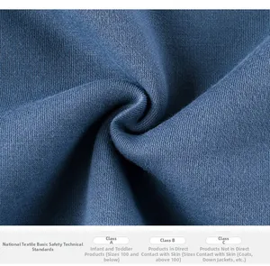 Close-up of blue ribbed knit fabric texture for children's hooded winter jacket
