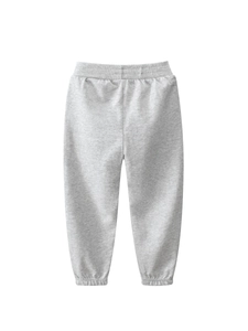 Pantaloni sportivi grigio mélange per bambini con vita elastica e polsini a costine