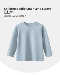 Close-up of sky blue kids long sleeve t-shirt made of stretchy Lycra cotton fabric