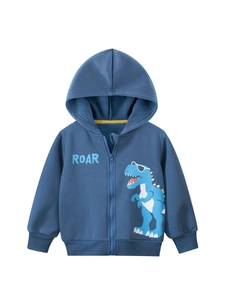 Boys Hooded Jacket Fleece Lined Warm Cartoon Dinosaur Zipper Coat Autumn Winter Outerwear For Kids Toddler