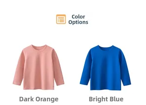 Detail view of cotton long sleeve kids T-shirts in dark orange and royal blue