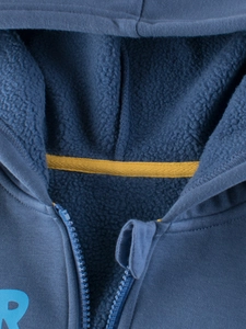 Navy blue kids hooded fleece jacket with warm lining and zipper details for winter