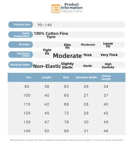 Detailed size chart for children's cotton knit cardigan ranging from size 90 to 140