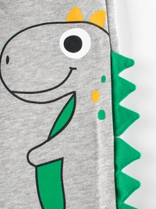 Pantalon de sport gris pour enfants avec motif dinosaure et détails de dos en 3D