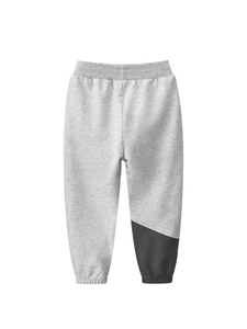 Kids grey sports joggers with elastic waistband and dark grey patchwork hem detail