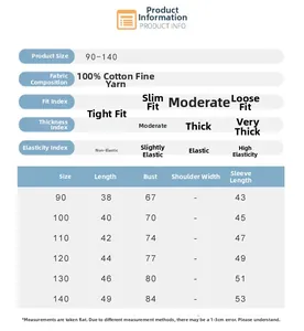 Size chart showing 100% cotton knit sweater measurements for toddler boys and children