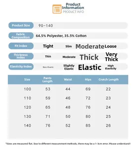 Tableau des tailles pour pantalons enfants montrant les mesures en mélange coton-polyester