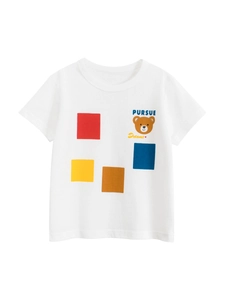 Boys T-Shirt 100% Cotton Cartoon Bear Print Short Sleeve Casual Round Neck Summer Top For Kids