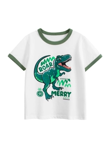 T-Shirt À Manches Courtes Pour Garçons Pur Coton Imprimé Dinosaure Dessin Animé Col Rond Haut Été Décontracté