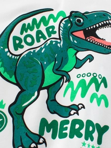 T-shirt en coton blanc pour enfant avec imprimé dinosaure vert et inscription ROAR