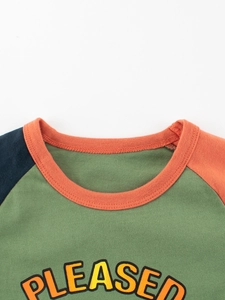 Kids long sleeve t-shirt with raglan sleeves and dinosaur print in colorful cotton fabric