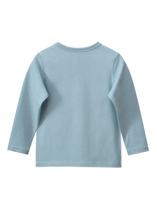 Light blue long sleeve cartoon dinosaur t-shirt for boys in soft cotton fabric