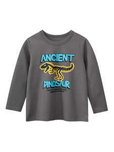 Dark grey cotton long sleeve t-shirt for boys with yellow dinosaur fossil print